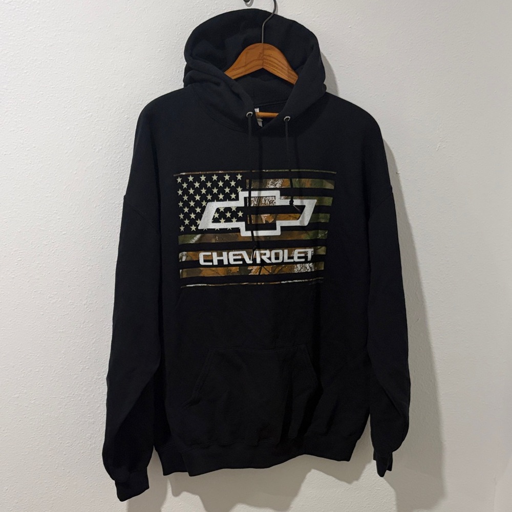 Chevrolet Black Hoodie with Camo American Flag